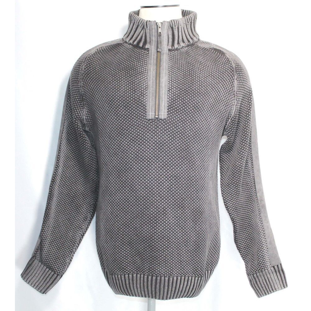 Carbon2Cobalt Sweater 1/4 Zip‎ Mock Neck Gray Long Sleeve Pullover Mens Size Med